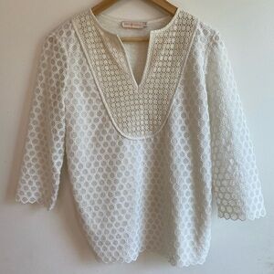 Tory Burch Ivory Honeycomb Pattern Blouse